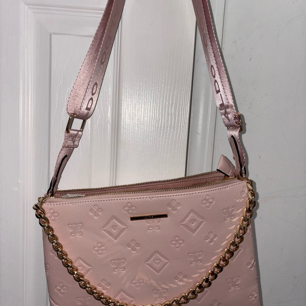 Women’s Pink Embossed Crossbody Bag with Gold Chain